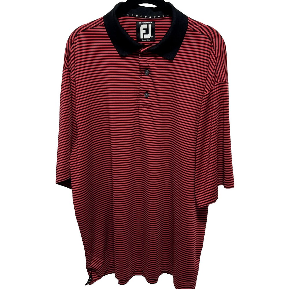 FootJoy Polo Shirt Men's Prodry Lisle Red Black Striped Golf FJ Short Sleeve L - Picture 2 of 5